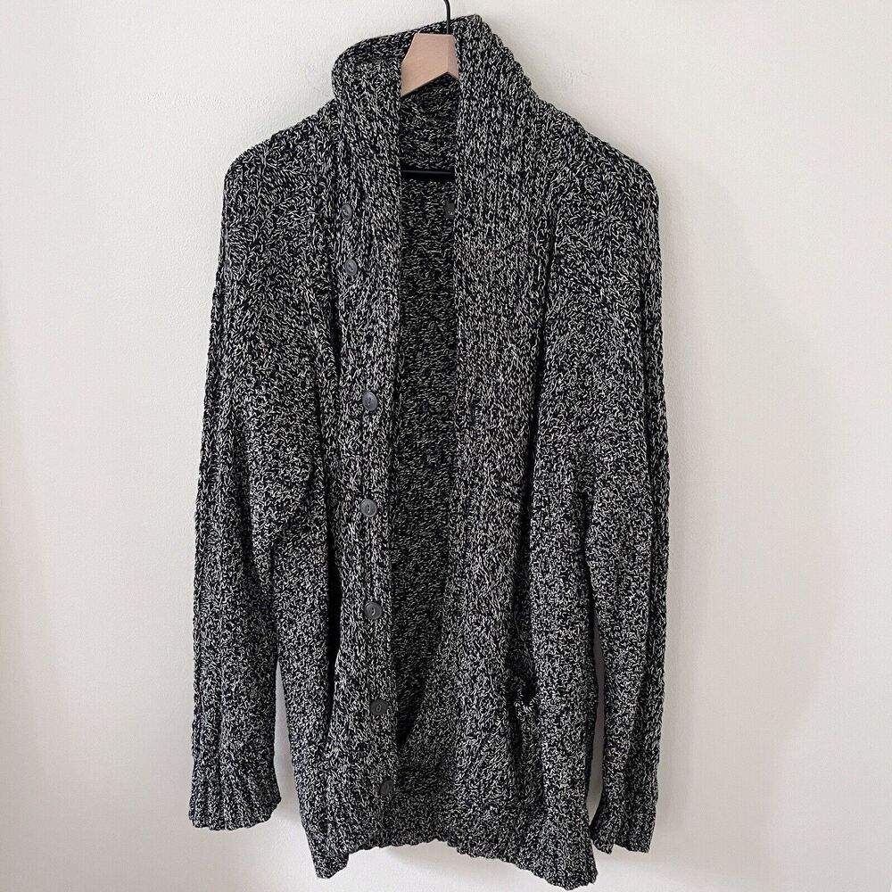 L.L. Bean Signature Speckled Black Heavy 100% Cotton Long Line Cardigan - XXL